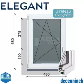 50x70 nyíló 3 rétegű műanyag ablak balos Elegant