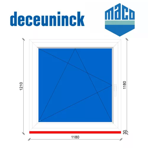 Deceuninck 120x120 bukó-nyíló 3 rétegű melegperem üveges ablak balos