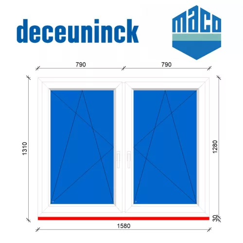 Deceuninck 160x130 tokosztott bukó-nyíló 3 rétegű melegperem üveges ablak