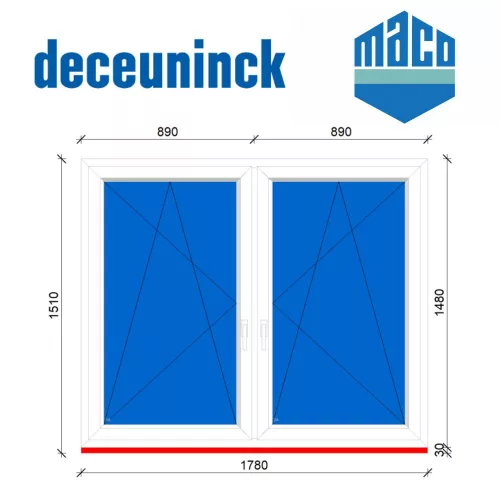 Deceuninck 180x150 tokosztott bukó-nyíló 3 rétegű melegperem üveges ablak