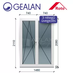  Gealan 150x210 bukó-nyíló 3 rétegű melegperem üveges erkélyajtó balos