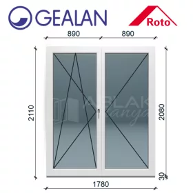   Gealan 180x210 bukó-nyíló 6 légkamrás erkélyajtó balos