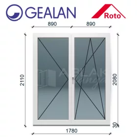   Gealan 180x210 bukó-nyíló 6 légkamrás erkélyajtó jobbos