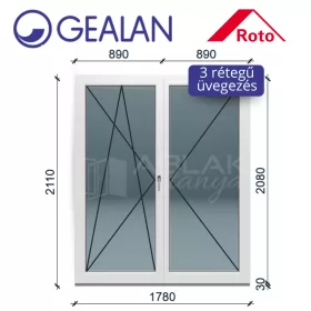   Gealan 180x210 bukó-nyíló 3 rétegű melegperem üveges erkélyajtó balos