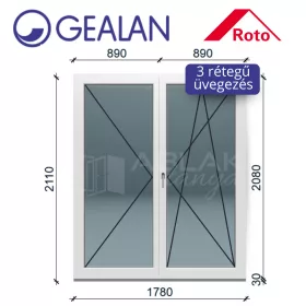   Gealan 180x210 bukó-nyíló 3 rétegű melegperem üveges erkélyajtó jobbos