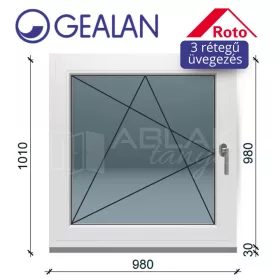   Gealan 100x100 bukó-nyíló 3 rétegű melegperem üveges ablak balos