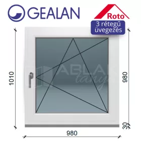   Gealan 100x100 bukó-nyíló 3 rétegű melegperem üveges ablak jobbos