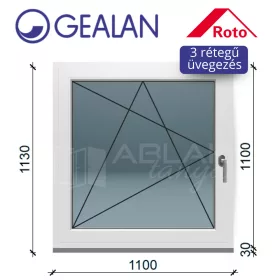   Gealan 110x110 bukó-nyíló 3 rétegű melegperem üveges ablak balos