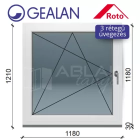   Gealan 120x120 bukó-nyíló 3 rétegű melegperem üveges ablak balos