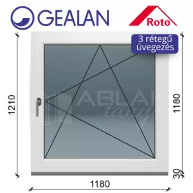   Gealan 120x120 bukó-nyíló 3 rétegű melegperem üveges ablak jobbos
