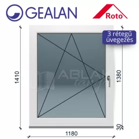   Gealan 120x140 bukó-nyíló 3 rétegű melegperem üveges ablak balos