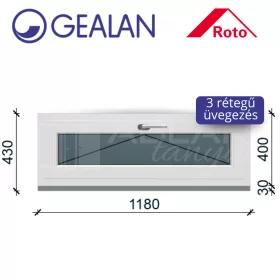 Gealan 120x40 bukó 3 rétegű melegperem üveges ablak