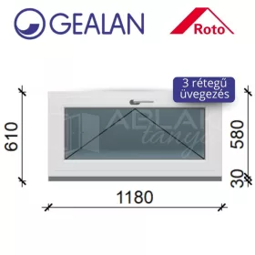 Gealan 120x60 bukó 3 rétegű melegperem üveges ablak