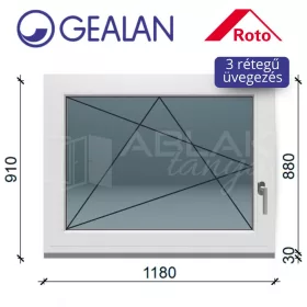   Gealan 120x90 bukó-nyíló 3 rétegű melegperem üveges ablak balos
