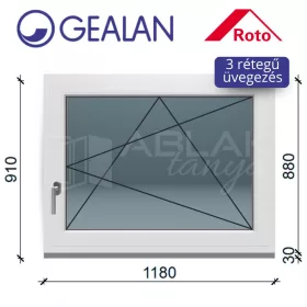   Gealan 120x90 bukó-nyíló 3 rétegű melegperem üveges ablak jobbos