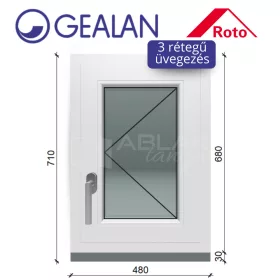   Gealan 50x70 nyíló 3 rétegű melegperem üveges ablak jobbos