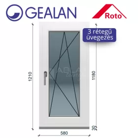   Gealan 60x120 bukó-nyíló 3 rétegű melegperem üveges ablak jobbos