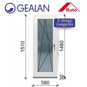   Gealan 60x150 bukó-nyíló 3 rétegű melegperem üveges ablak balos