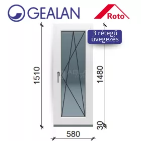   Gealan 60x150 bukó-nyíló 3 rétegű melegperem üveges ablak jobbos