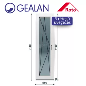  Gealan 60x210 bukó-nyíló 3 rétegű melegperem üveges ablak balos
