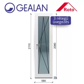   Gealan 60x210 bukó-nyíló 3 rétegű melegperem üveges ablak jobbos
