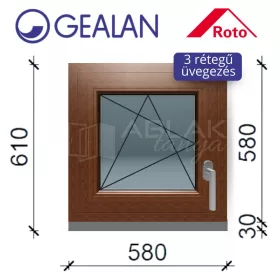   Gealan 60x60 bukó-nyíló 3 rétegű melegperem üveges Dió ablak balos