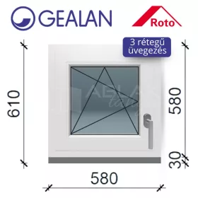   Gealan 60x60 bukó-nyíló 3 rétegű melegperem üveges ablak balos