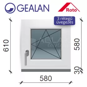   Gealan 60x60 bukó-nyíló 3 rétegű melegperem üveges ablak jobbos
