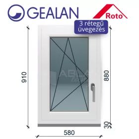   Gealan 60x90 bukó-nyíló 3 rétegű melegperem üveges ablak balos