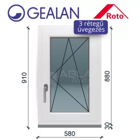   Gealan 60x90 bukó-nyíló 3 rétegű melegperem üveges ablak jobbos