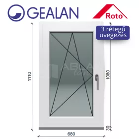   Gealan 70x110 bukó-nyíló 3 rétegű melegperem üveges ablak balos