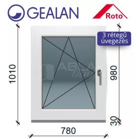   Gealan 80x100 bukó-nyíló 3 rétegű melegperem üveges ablak balos