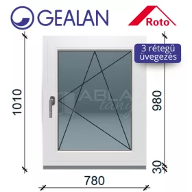   Gealan 80x100 bukó-nyíló 3 rétegű melegperem üveges ablak jobbos