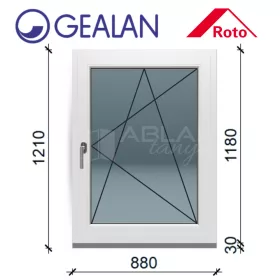 Gealan 90x120 bukó-nyíló 6 légkamrás ablak jobbos
