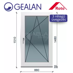   Gealan 90x150 bukó-nyíló 3 rétegű melegperem üveges ablak jobbos