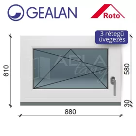  Gealan 90x60 bukó-nyíló 3 rétegű melegperem üveges ablak balos