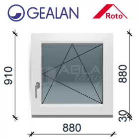 Gealan 90x90 bukó-nyíló 6 légkamrás ablak jobbos