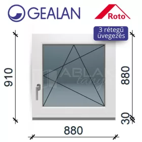   Gealan 90x90 bukó-nyíló 3 rétegű melegperem üveges ablak jobbos
