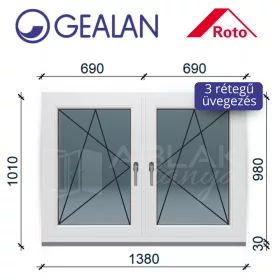   Gealan 140x100 tokosztott bukó-nyíló 3 rétegű melegperem üveges ablak