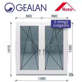   Gealan 140x140 tokosztott bukó-nyíló 3 rétegű melegperem üveges ablak