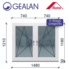   Gealan 150x120 tokosztott bukó-nyíló 3 rétegű melegperem üveges ablak