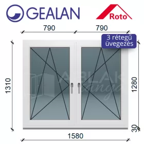   Gealan 160x130 tokosztott bukó-nyíló 3 rétegű melegperem üveges ablak