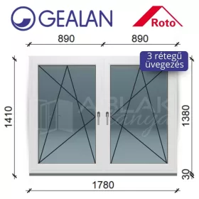   Gealan 180x140 tokosztott bukó-nyíló 3 rétegű melegperem üveges ablak